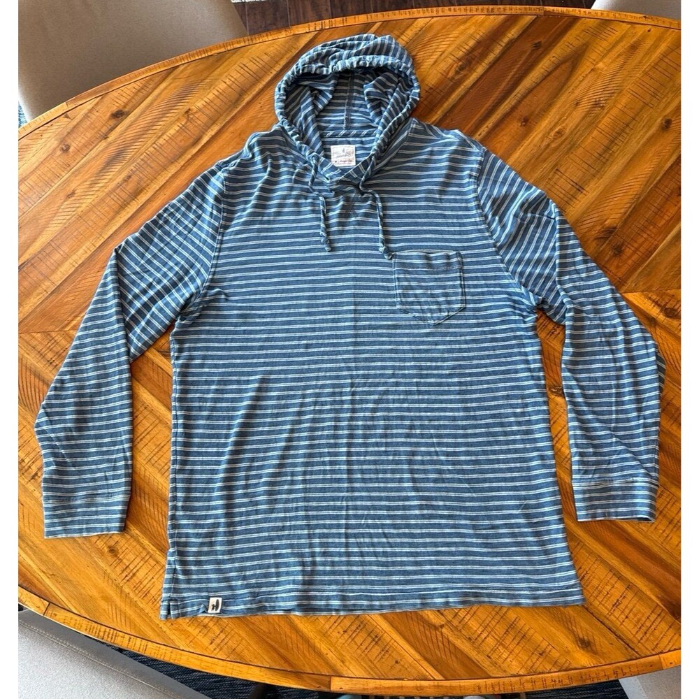 Johnnie-O Hangin’ Out Hoodie Blue Grey Striped Men’s Size M